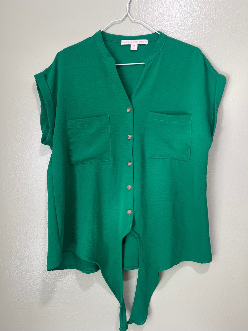 Emerald Button-Front Tie Hem Shirt